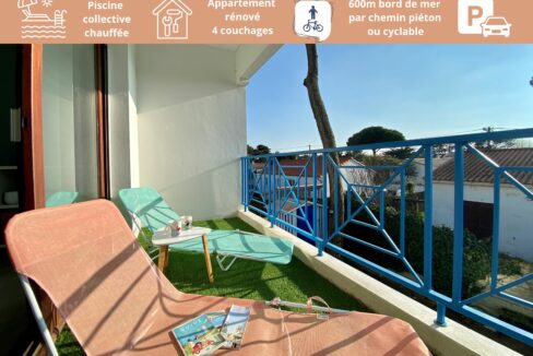 Appartement rénové cosy et confortable - Résidence calme au milieu des pins avec piscine chauffée - 600m mer