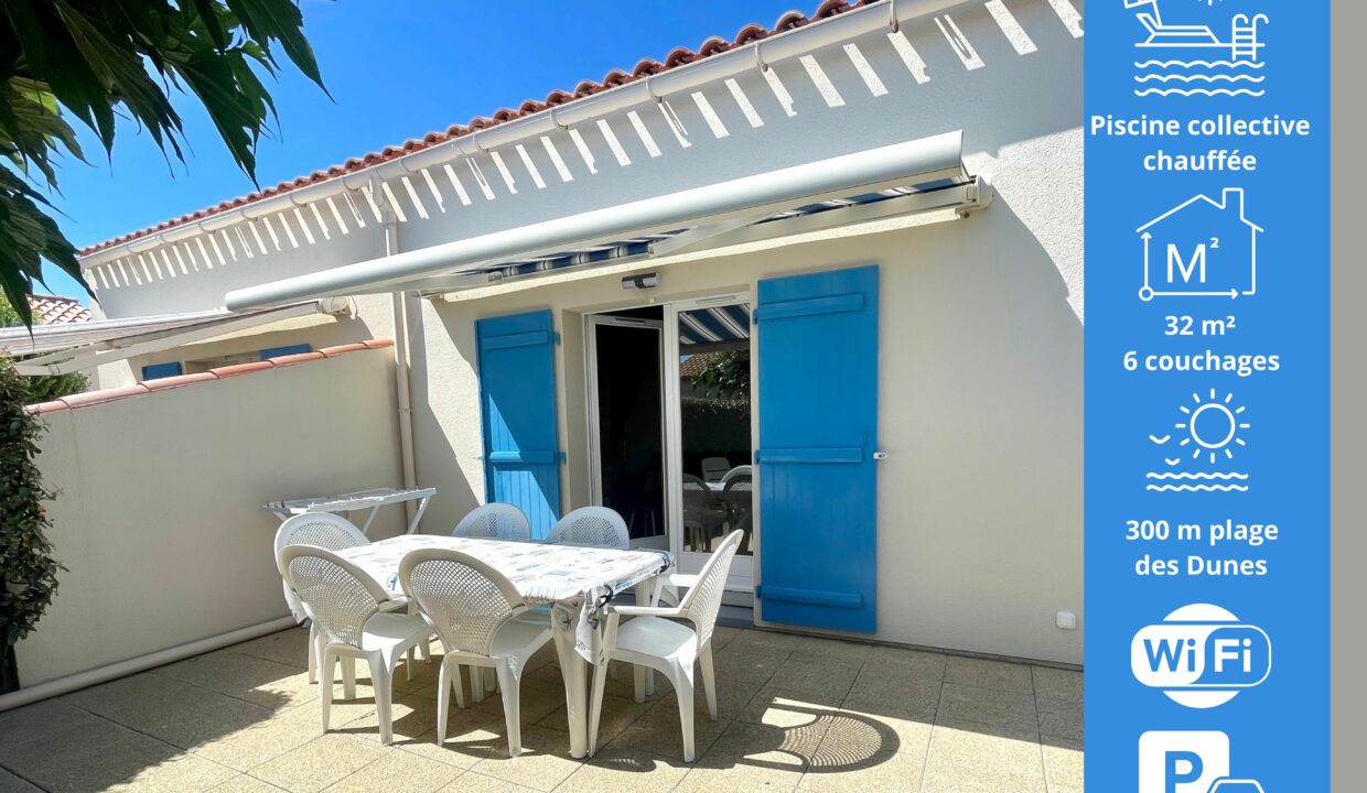 QUARTIER DES DUNES - RESIDENCE AVEC PISCINE ext. CHAUFFEE ET TENNIS COLLECTIFS - ACCES DIRECT A LA PLAGE - WIFI