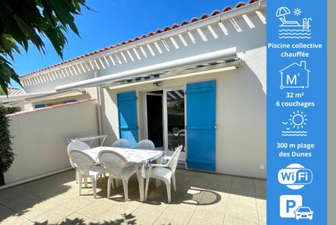 QUARTIER DES DUNES - RESIDENCE AVEC PISCINE ext. CHAUFFEE ET TENNIS COLLECTIFS - ACCES DIRECT A LA PLAGE - WIFI